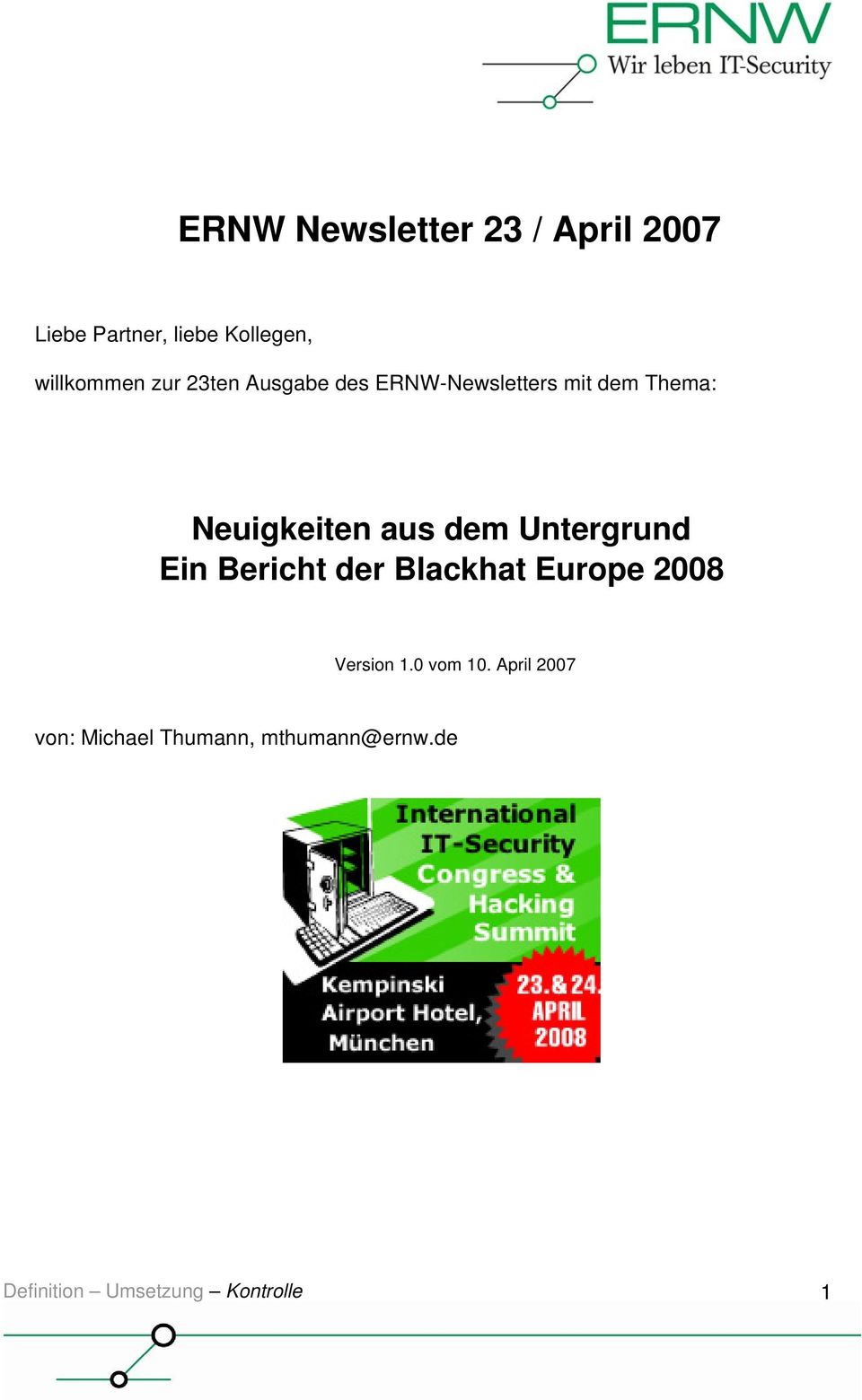 Untergrund Ein Bericht der Blackhat Europe 2008 Version 1.0 vom 10.