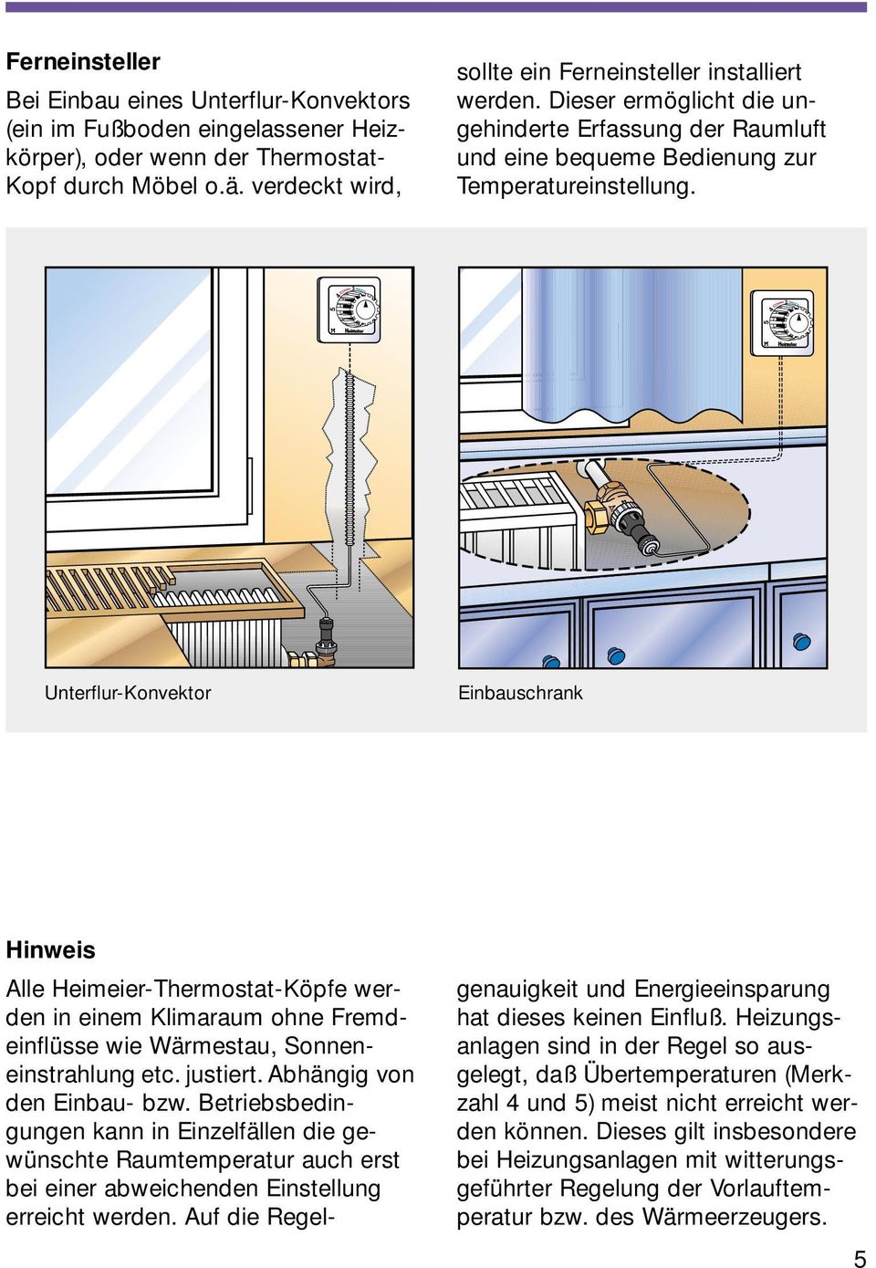 3 3 Unterflur-Konvektor Einbauschrank Hinweis Alle Heimeier-Thermostat-Köpfe werden in einem Klimaraum ohne Fremdeinflüsse wie Wärmestau, Sonneneinstrahlung etc. justiert.
