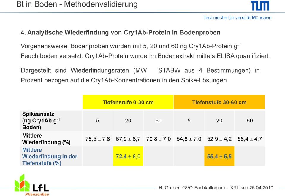 Cry1Ab-Protein wurde im Bodenextrakt mittels ELSA quantifiziert.