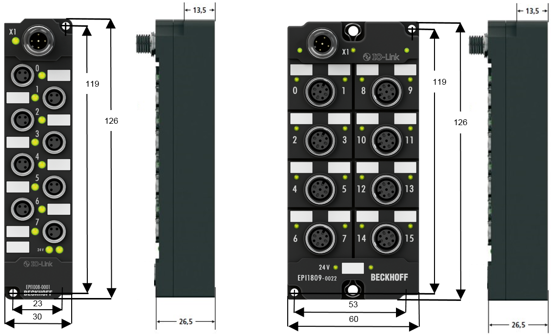 Montage und Anschluss 5 Montage und Anschluss 5.1 Montage 5.1.1 Abmessungen Abb. 63: Abmessungen der IO-Link-Box-Module Alle Maßangaben sind in Millimeter angegeben.