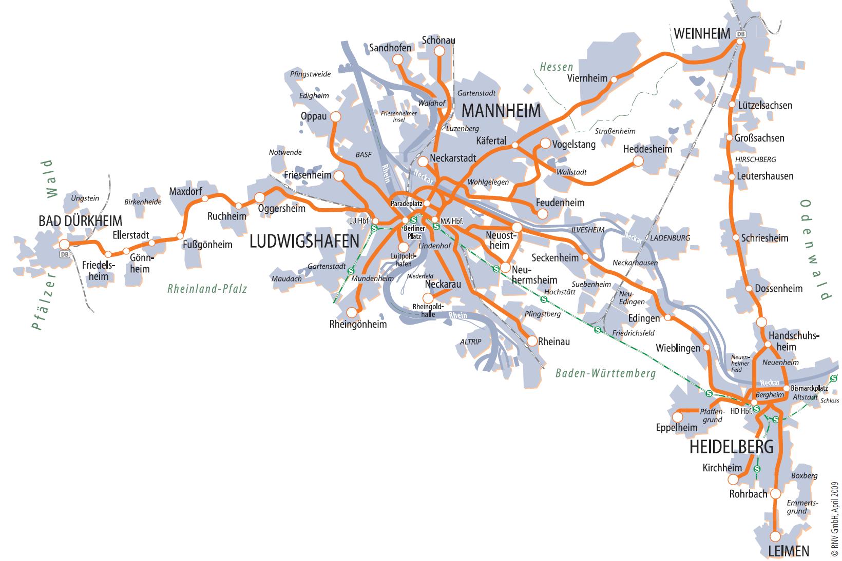Infrastruktur: RNV-Streckennetz Anzahl Bahnlinien 22 Linienlänge Bahn 254 km Streckenlänge Eisenbahn 75 km Streckenlänge Stadtbahn 125km