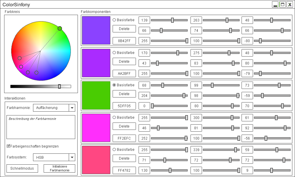 7. Die Konzeption Abb. 58: GUI-Skizze von ColorSinfony In der linken obere Ecke wird der gewählte Farbkreis angezeigt.