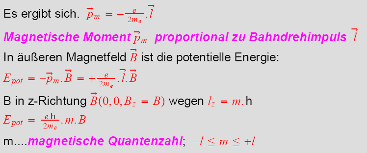 Normaler Zeeman-Effekt (Atome ohne Elektronenspin) Bahnmagnetismus Drehimpuls + Quantisierung des Drehimpulses Aufspaltung in