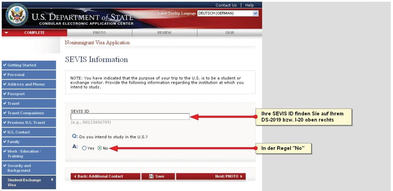 Deine SEVIS ID findest du auf deinem