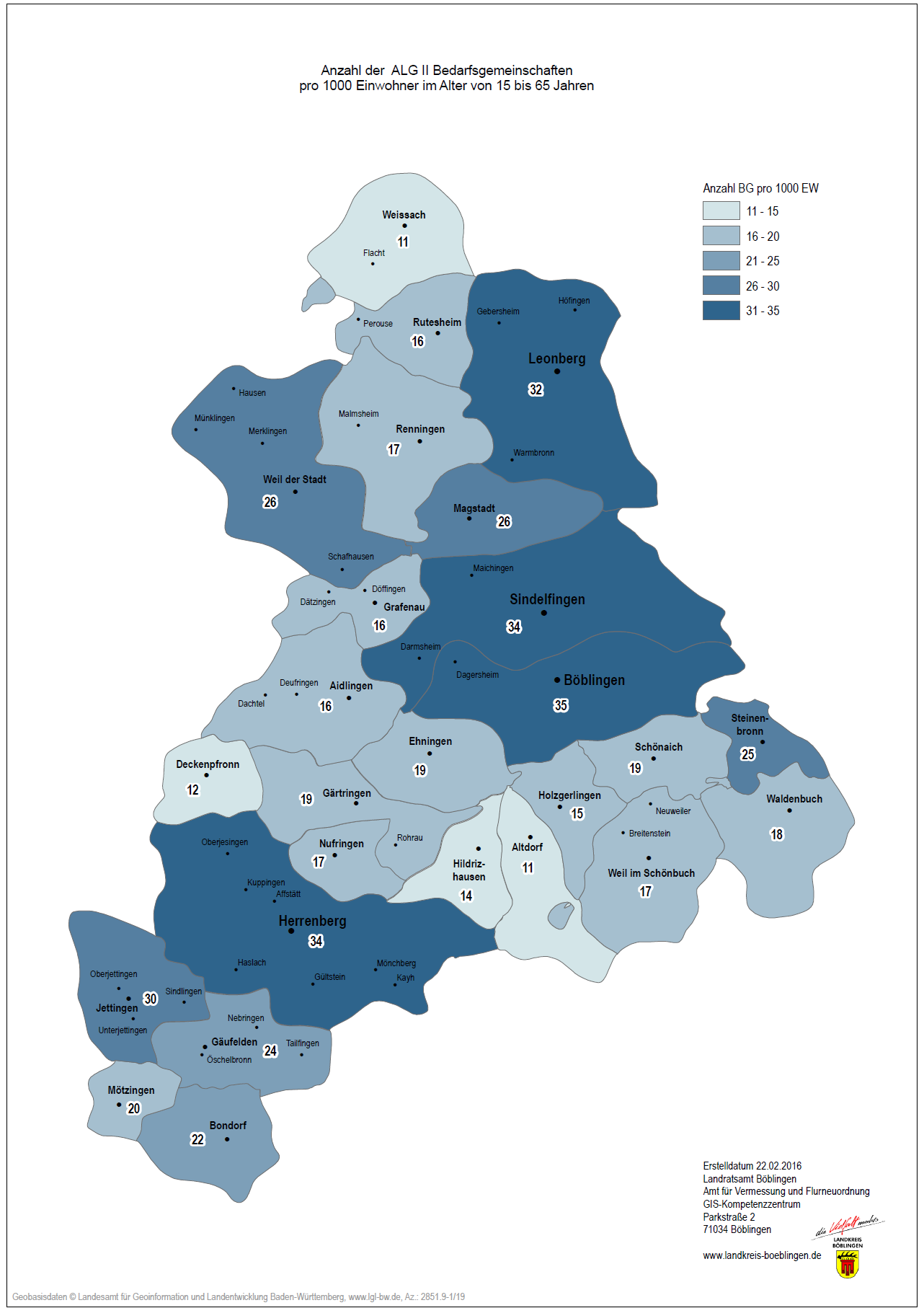 Bedarfsgemeinschaften nach Gemeinden Quelle: Statistik Bundesagentur für Arbeit (Stand
