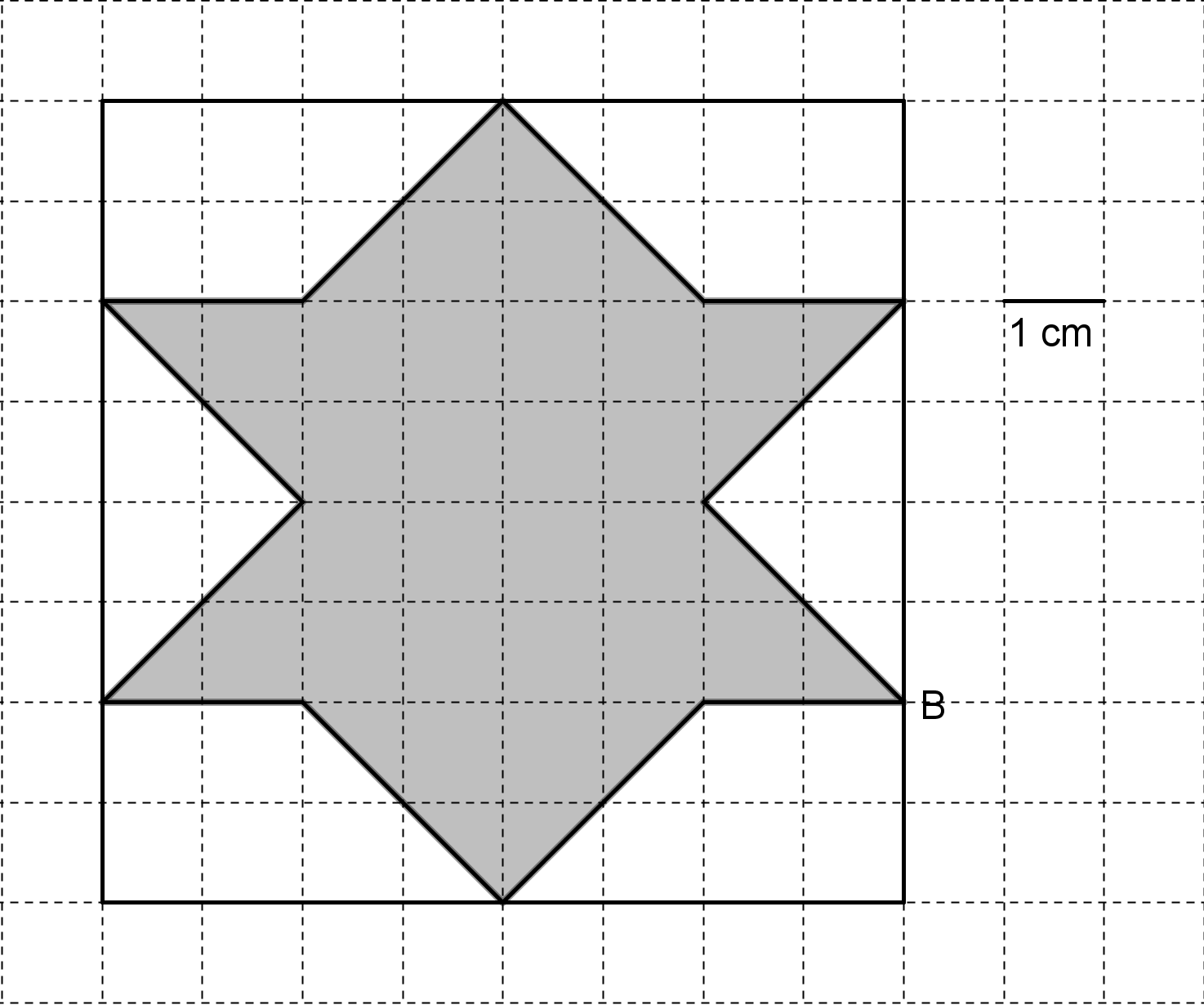 M1508D11A0 D11. Betrachte folgendes Quadrat mit dem eingezeichneten grauen Polygon. M1508D11B0 a. Wie groß ist die Fläche des grauen Polygons? Antwort:.. cm 2 b.