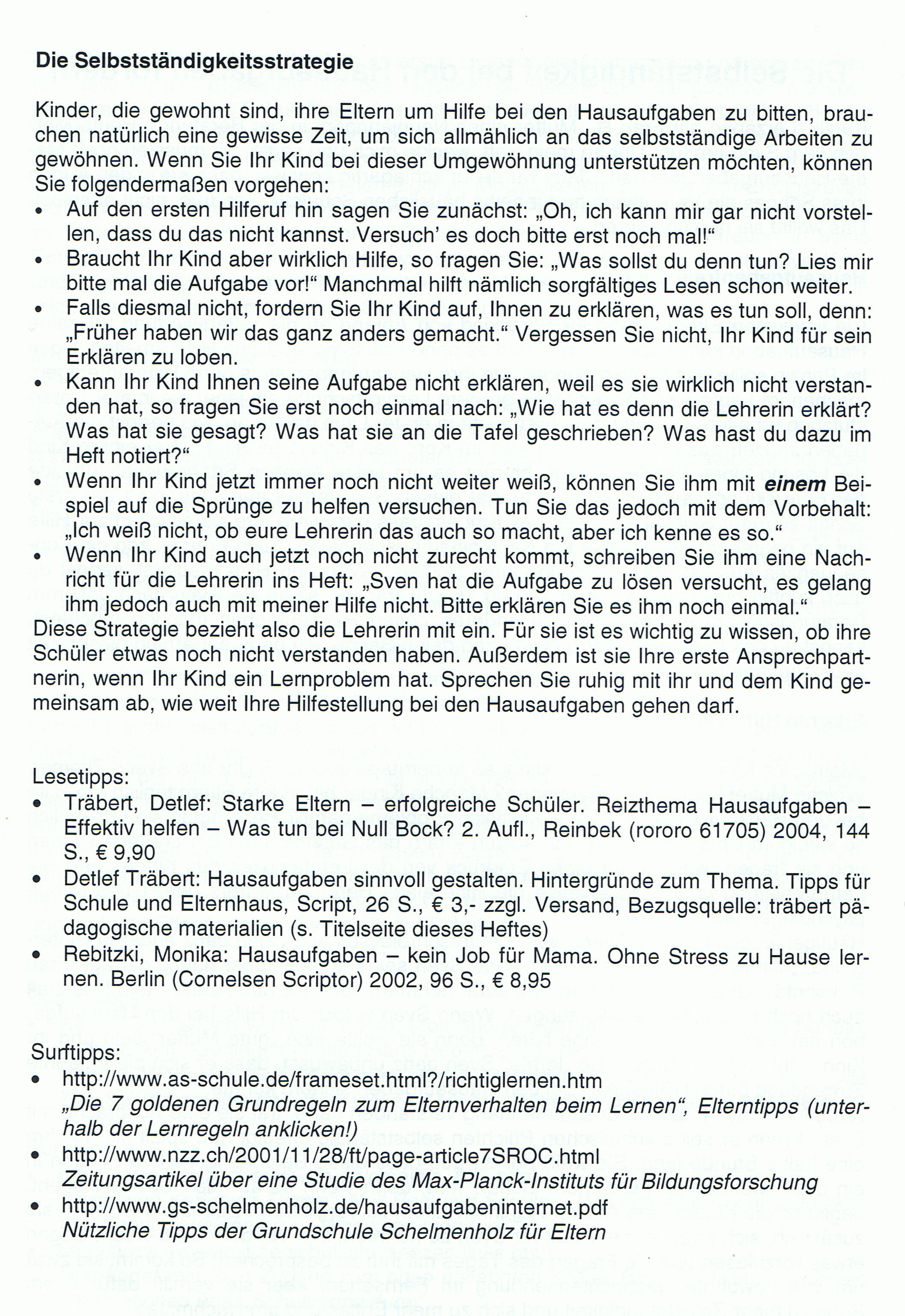 B 6.4 Hausaufgaben Nach Detlev Träbert, träbert pädagogische materialien 2005, So können Schüler