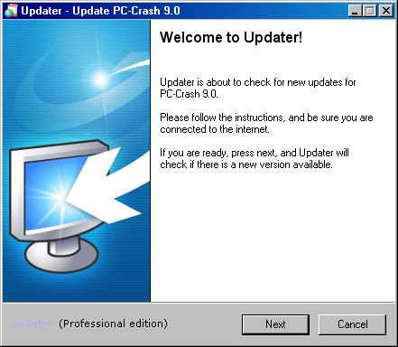 Ak chcete vykonávať aktualizácie ručne, môže program PC-Crash skontrolovať dostupnosť aktualizácií prostredníctvom internetového pripojenia.