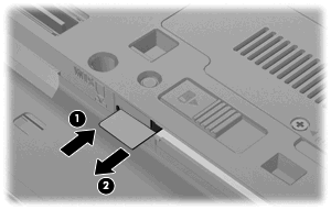 7. Drücken Sie die SIM-Karte vorsichtig nach innen (1), und nehmen Sie sie dann aus dem Kartenhalter (2). 8. Setzen Sie den Akku wieder ein. 9.