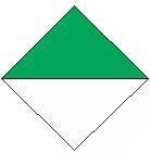 quadratische Tafeln (die Diagonalen waagerecht und senkrecht), deren obere Hälfte grün und deren