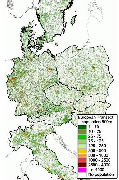 Bevölkerungsdichte GMES Populationsdaten auf Nut-3 Level Populationsdaten
