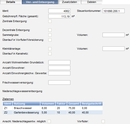 Darstellung und weitere Bearbeitung im web-gis Angabe zu Ver- und Entsorgung Liste aller