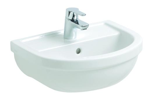 Handwaschbecken 1 Hahnloch durchgestochen, mit Überlaufloch, L/B 450 x 355 mm 1) Weiß sanibel-nr. 73 07 200 000,00 * CLEAN sanibel-nr.
