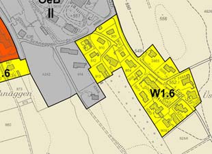 oben: rechtsgültiger Zonenplan rechts: neuer Zonenplan Keine öffentliche Nutzung mehr 8.11 Schneggenstrasse: OeB in W1.6 Das Grundstück Kat. Nr.