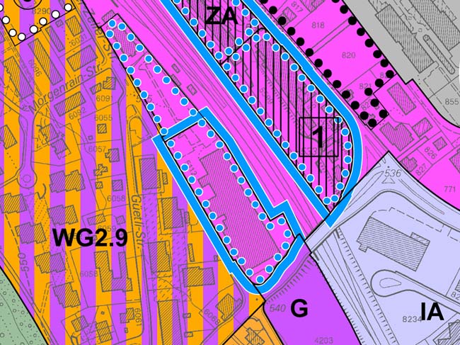 8.13 Guyer-Zeller-Strasse: G in ZA Erweiterung Zentrumszone Der überbaute südliche Teil des Grundstücks Kat. Nr.