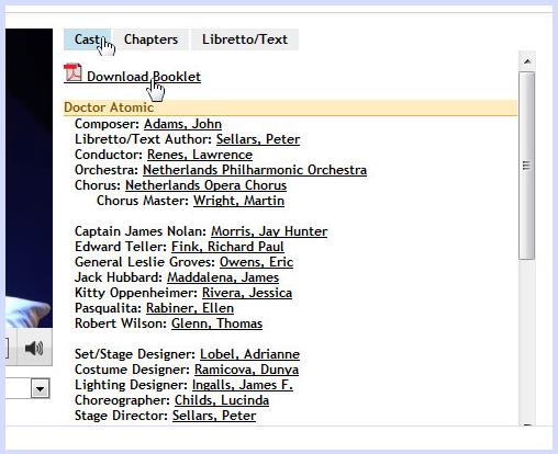 Digitale Booklets / Angaben zur Besetzung Bei Klick auf den Tab Cast wird, sofern verfügbar, das Booklet als PDF zum Herunterladen angezeigt.