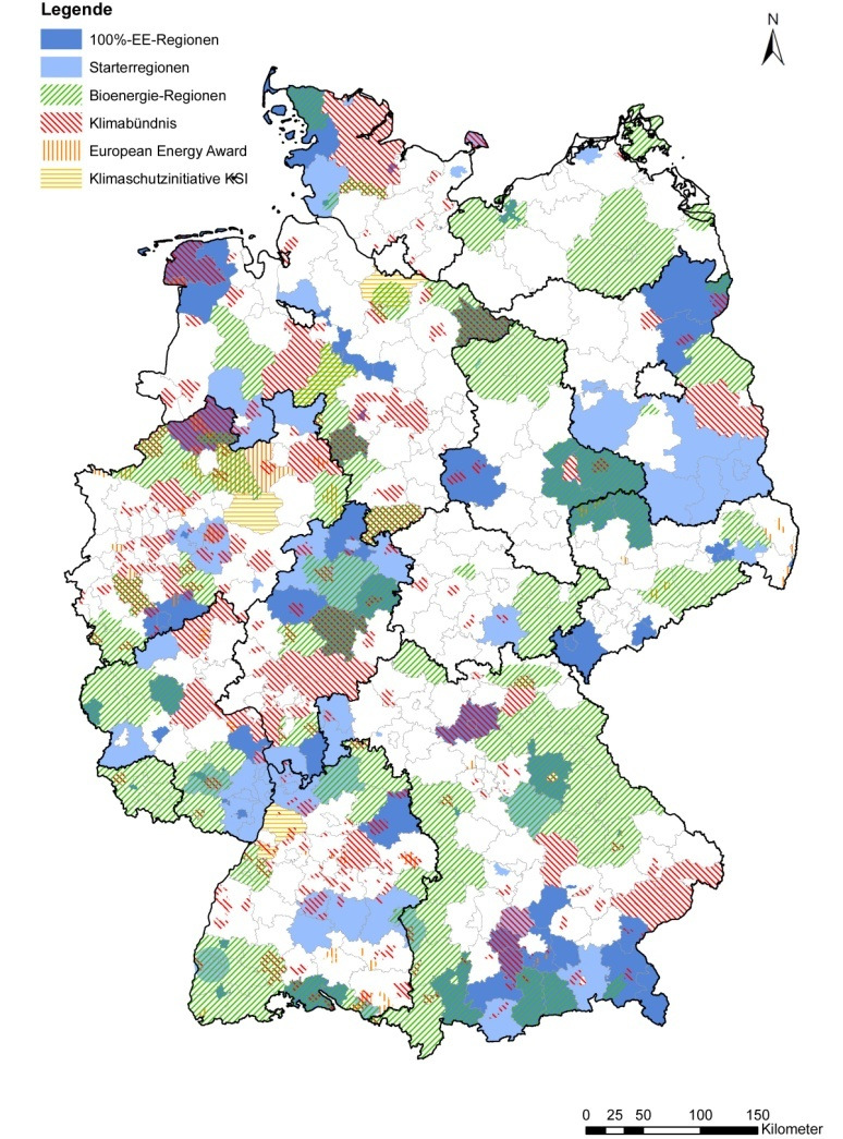 Energielandschaft Deutschland: Mehr als die Hälfte der Landesfläche ist aktiv Aktive Regionen : 52% der Fläche beschäftigen sich strategisch mit dem Ausbau von