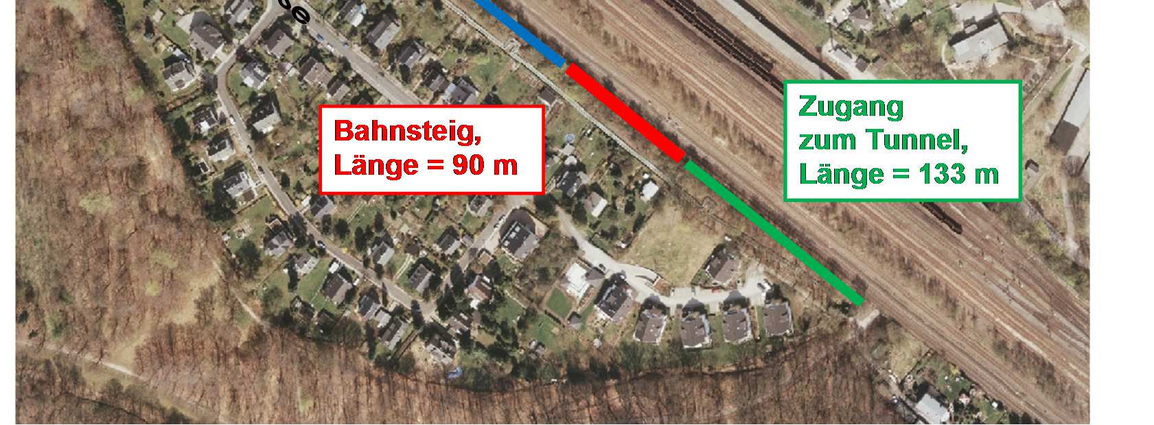 Angebotsnetz 2017+ Küchwald Bahnsteig (rot) und Zugang zum Tunnel (grün) wird von DB