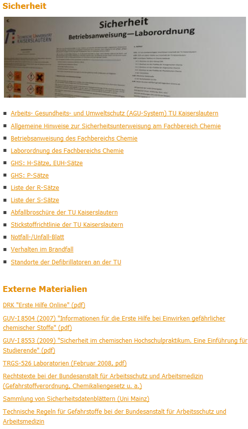 Sicherheitsinformationen des Fachbereichs