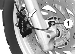 8 mit BMW Motorrad ABS SA 104 z Wartung Distanzbuchse 4 auf der linken Seite auf Radnabe stecken. Das Vorderrad muss in Laufrichtung eingebaut werden.