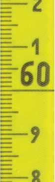 Skalenbandmaße Duplexteilung, 13 breit Stahl gelb, mit Polyamidbeschichtung, -Teilung an beiden Kanten in schwarz fortlaufende Zentimeterbezifferung in schwarz, Dezimeterzahlen in roter Farbe SK884a