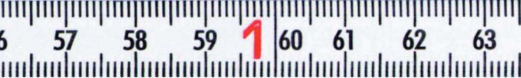 Skalenbandmaße Duplexteilung, 13 breit Stahl, weiß lackiert, bis 6 m Länge -Teilung an Ober- und Unterkante in schwarz, fortlaufende Zentimeterbezifferung in schwarz, Dezimeterzahlen in roter Farbe