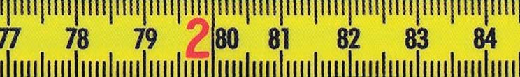 Skalenbandmaße Duplexteilung, 13 breit Stahl, gelb, mit Polyamidbeschichtung, bis 6 m Länge -Teilung an Ober- und Unterkante in schwarz, fortlaufende Zentimeterbezifferung in schwarz, Dezimeterzahlen