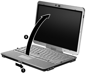Drehen des Displays Das Display des Computers kann vom üblichen Notebookmodus in den Tablet PC-Modus gedreht werden.