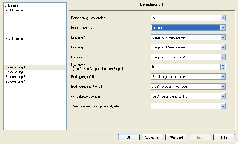 3.2.14 Parameterfenster Berechnung 1 Berechnungstyp vergleich Die Angaben im Folgenden gelten auch für die Parameterfenster Berechnung 2, 3 und 4.