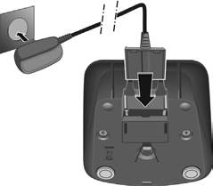 Inbetriebnahme Basis mit Telefon- und Stromnetz verbinden 3 2 1 4 Das Telefonkabel in die Anschlussbuchse 1 auf der Basis- Rückseite stecken, bis es einrastet und unter die Kabelsicherung schieben.