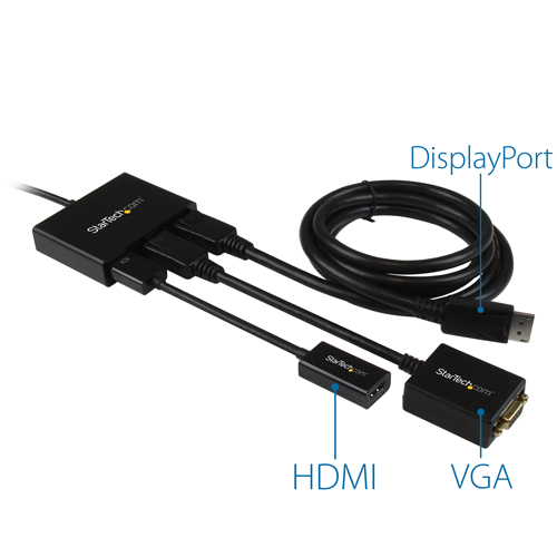 Anschließen an jedes Display Mit dem MST-Hub können Sie DisplayPort-Videoadapter und -Kabeladapter verwenden, mit deren Hilfe Sie HDMI-, VGA- oder DVI-Displays anschließen können.