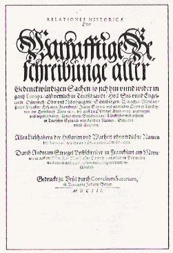 Das Titelblatt der Meßrelation von 1603 wurde von Cornelius Sutor gedruckt und von Johann Berner verlegt 7.