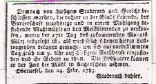 Links. Titel der Freytägige Frankfurter Kaiserl. Reichs=Ober=Post=Amts=Zeitung vom 7. März 1783. 11 Rechts: Eine Zeitungsquittung für eben diese Zeitung mit dem gleichen Datum. Bezahlt vom löbl.
