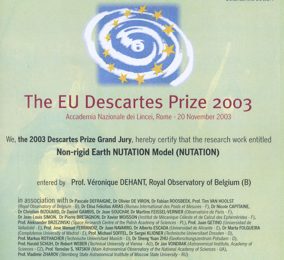 Descartes Preis 2003 Astronomie an