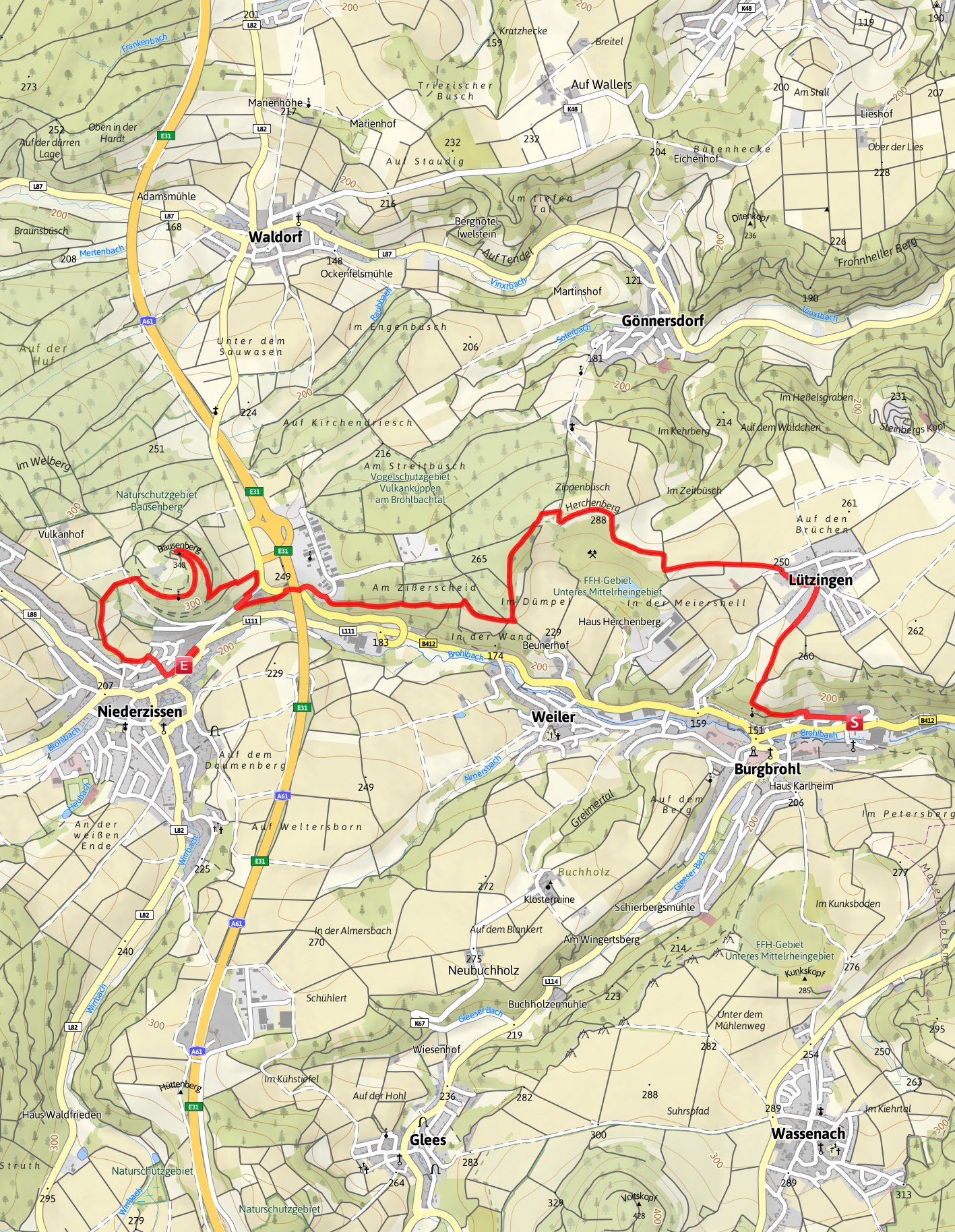 9.8 km 2:46 h 267 m 215 m Schwierigkeit Kartengrundlagen: outdooractive Kartografie; Deutschland: GeoBasis-DE / BKG 2016, GeoBasis-DE / GEObasis.nrw 2016, Österreich: 1996-2016 here.