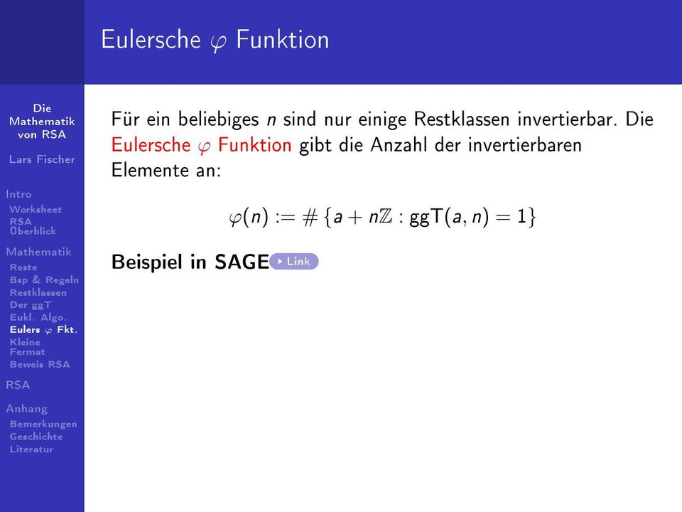 Eulersche ϕ Funktion gibt die Anzahl der