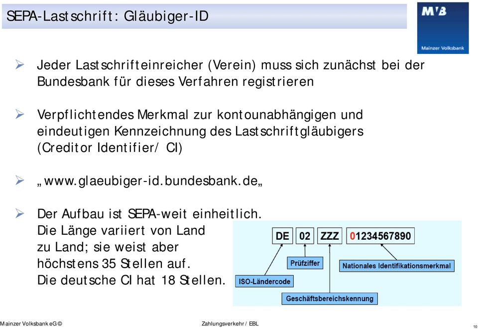 Lastschriftgläubigers (Creditor Identifier/ CI) " www.glaeubiger-id.bundesbank.