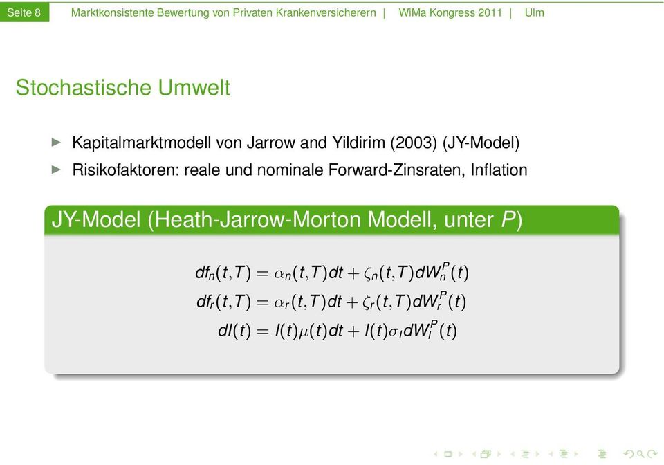 Forward-Zinsraten, Inflation JY-Model (Heath-Jarrow-Morton Modell, unter P) df n(t,t ) = α n(t,t )dt + ζ