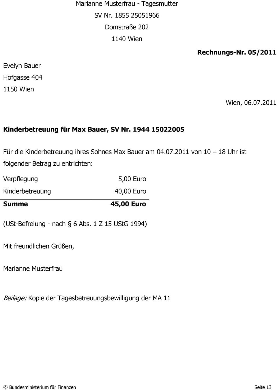 1944 15022005 Für die Kinderbetreuung ihres Sohnes Max Bauer am 04.07.