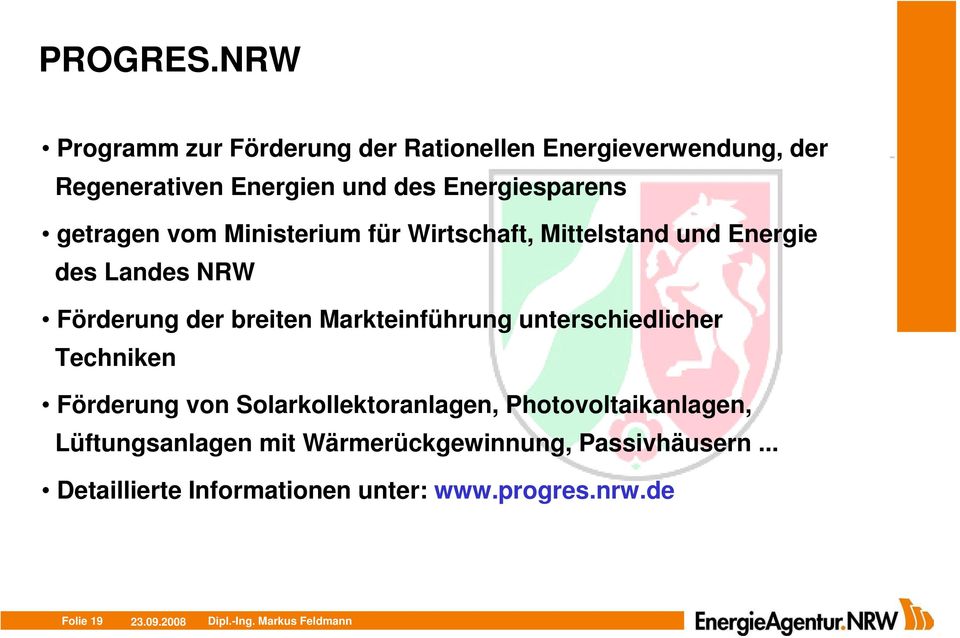 Energiesparens getragen vom Ministerium für Wirtschaft, Mittelstand und Energie des Landes NRW Förderung der