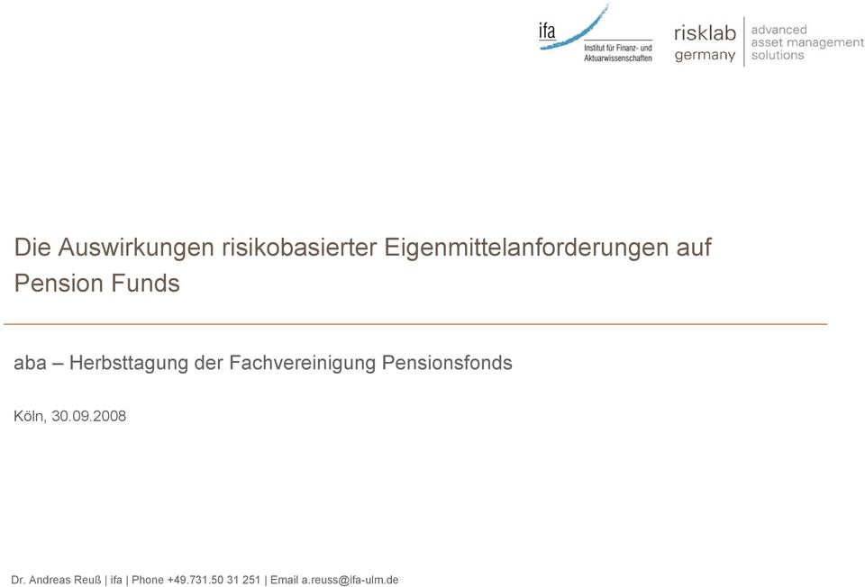 Herbsttagung der Fachvereinigung Pensionsfonds Köln,