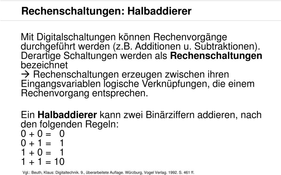 Verknüpfungen, die einem Rechenvorgang entsprechen.