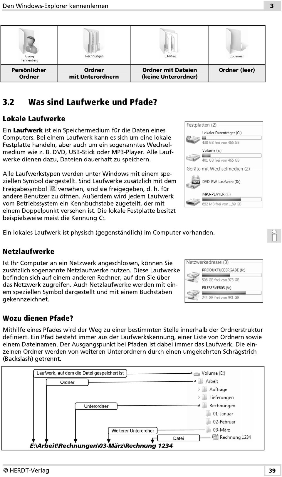 B. DVD, USB-Stick oder MP3-Player. Alle Laufwerke dienen dazu, Dateien dauerhaft zu speichern. Alle Laufwerkstypen werden unter Windows mit einem speziellen Symbol dargestellt.