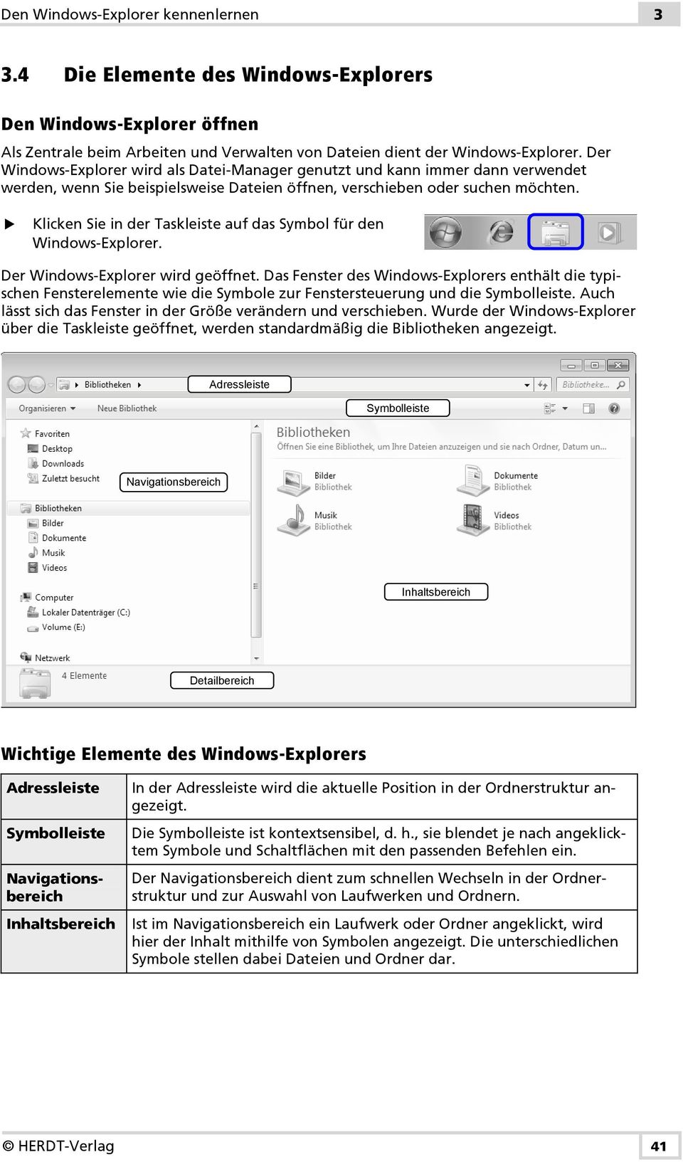 Klicken Sie in der Taskleiste auf das Symbol für den Windows-Explorer. Der Windows-Explorer wird geöffnet.