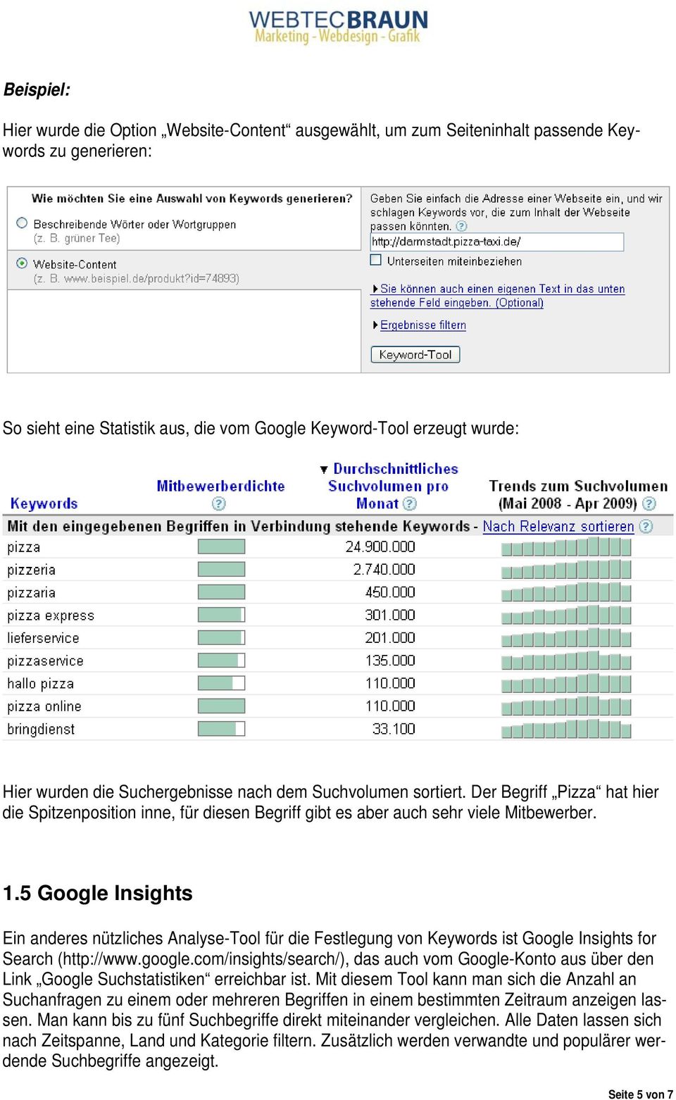 5 Google Insights Ein anderes nützliches Analyse-Tool für die Festlegung von Keywords ist Google Insights for Search (http://www.google.