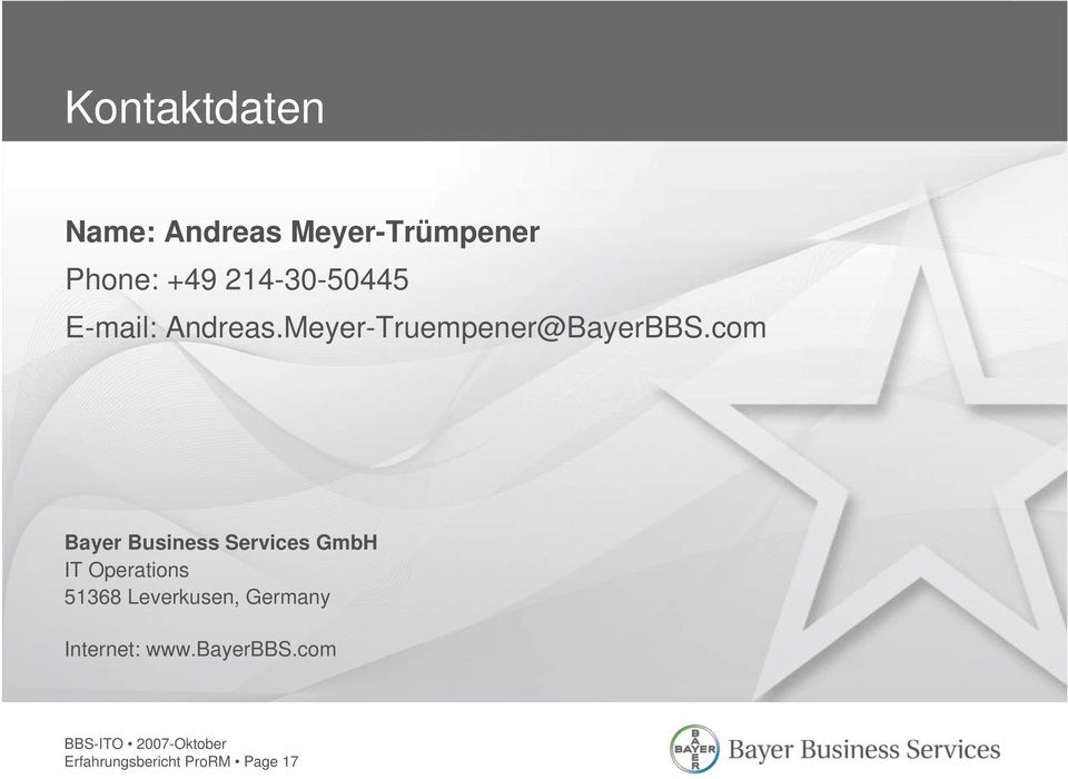 com Bayer Business Services GmbH IT Operations 51368