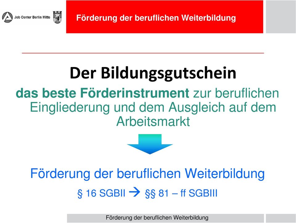 Arbeitsmarkt Förderung der beruflichen Weiterbildung