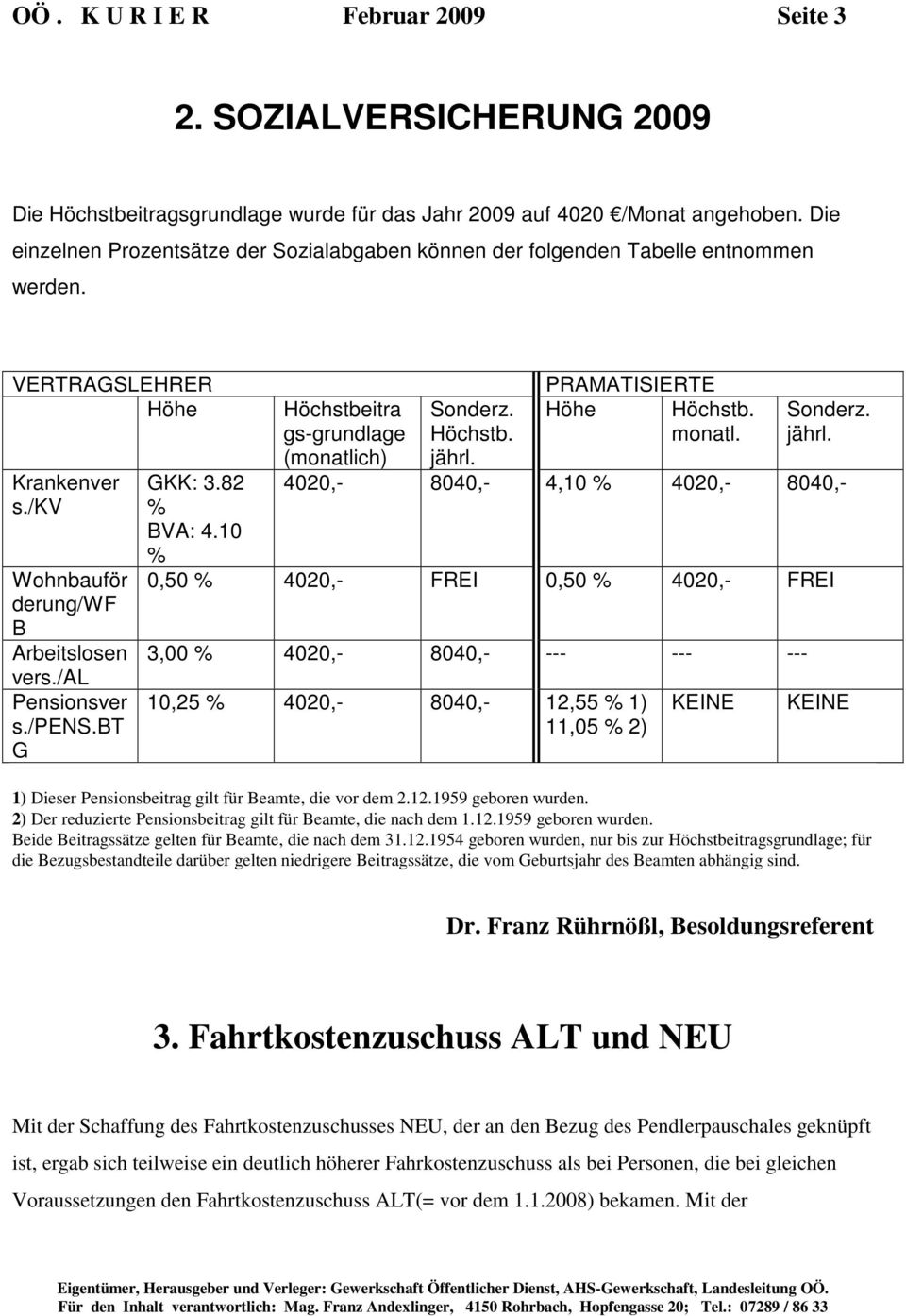 bt G GKK: 3.82 % BVA: 4.10 % Höchstbeitra gs-grundlage (monatlich) Sonderz. Höchstb. jährl.