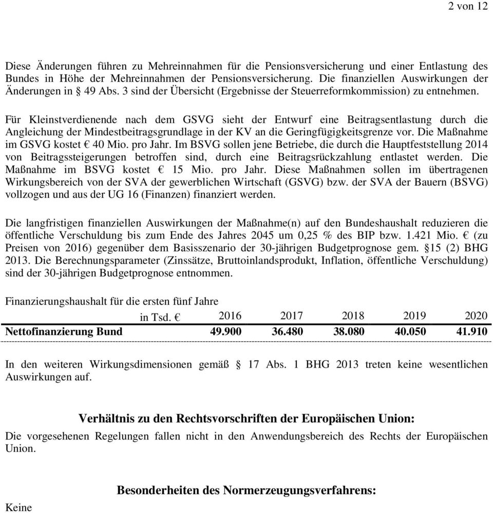 Für Kleinstverdienende nach dem GSVG sieht der Entwurf eine Beitragsentlastung durch die Angleichung der Mindestbeitragsgrundlage in der KV an die Geringfügigkeitsgrenze vor.