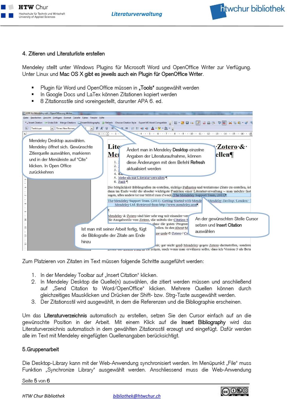 Plugin für Word und OpenOffice müssen in Tools ausgewählt werden In Google Docs und LaTex können Zitationen kopiert werden 8 Zitationsstile sind voreingestellt, darunter APA 6. ed.